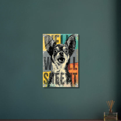 Zwergspitz im Pop Art Stil mit dem Satz "Well Sheeyit" auf einem Acrylbild