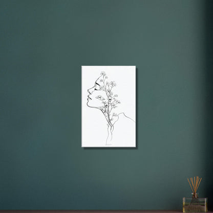Frau mit Blumen gezeichnet mit einer Linie auf einer Leinwand