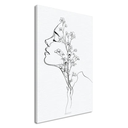 Frau mit Blumen gezeichnet mit einer Linie auf einer Leinwand