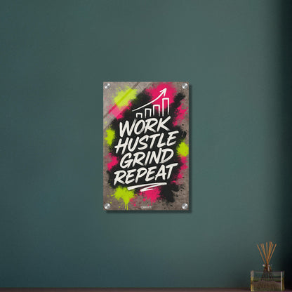 Work Hustle Grind Repeat Text im Graffiti Street Art Stil auf einem Acrylbild