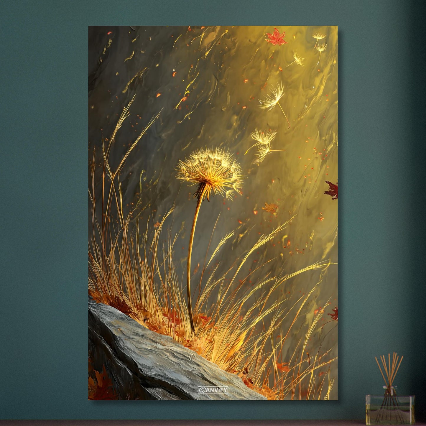 Gelbe Pusteblume auf Aluminium