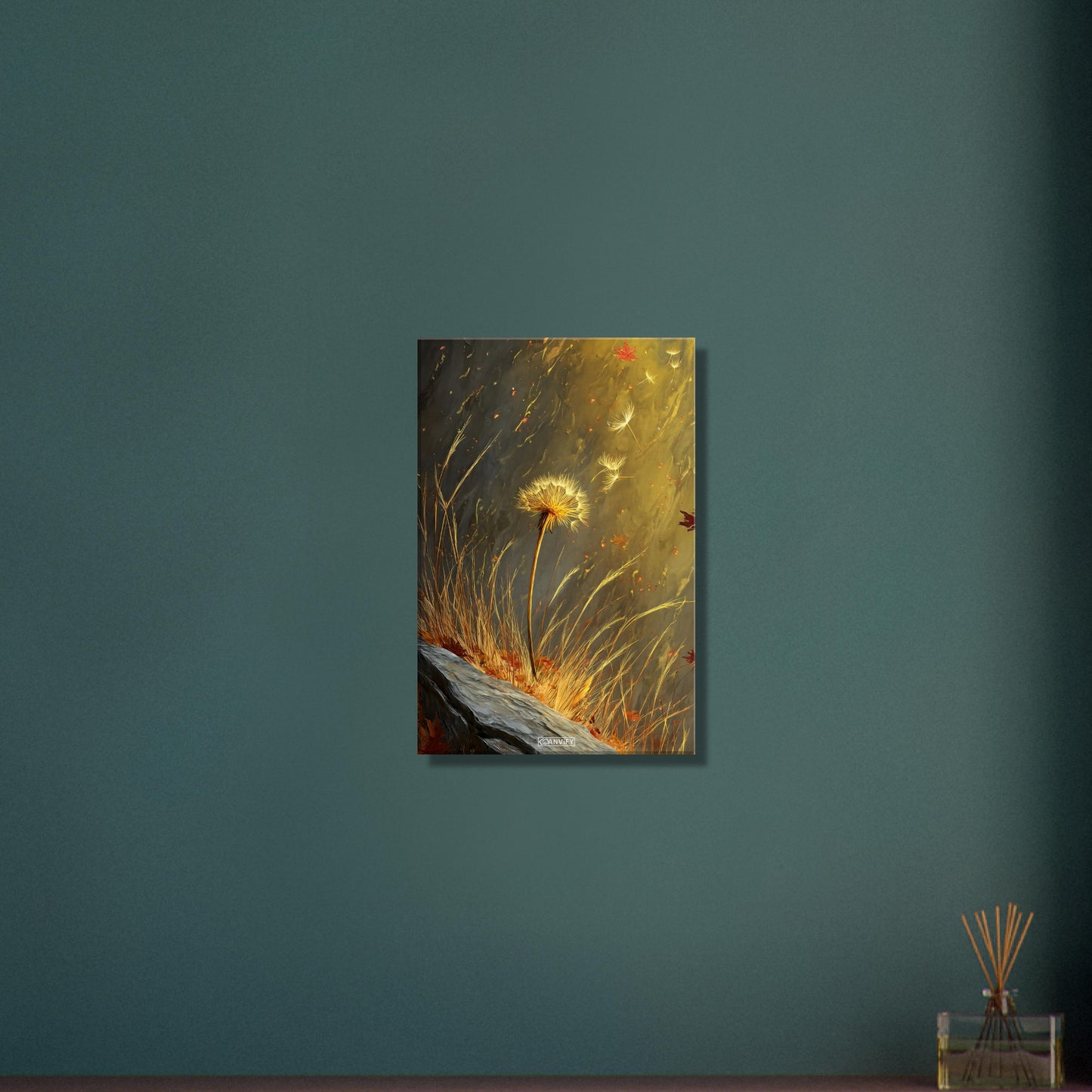 Gelbe Pusteblume auf einer Leinwand