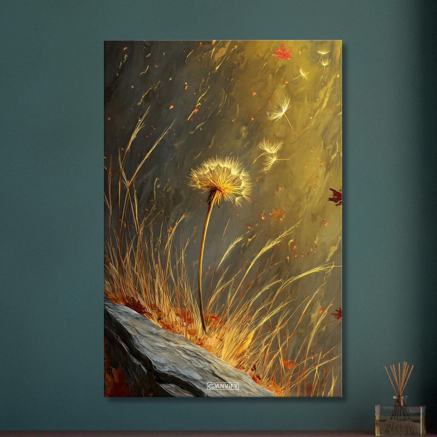 Gelbe Pusteblume auf einer Leinwand