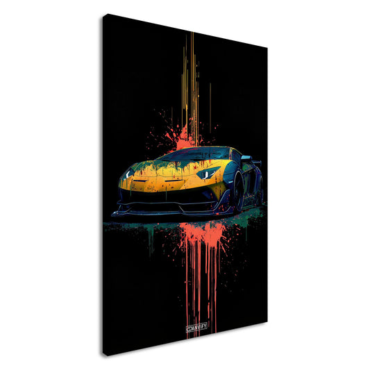 Lamborghini Aventador in gelber Acrylfarbe auf einer Leinwand