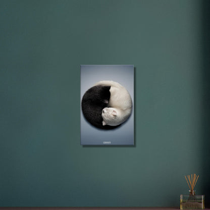 Schwarze und weiße Katze im Yin Yang auf einer Leinwand